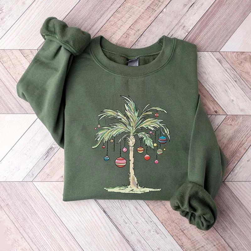 Sweatshirts for back-to-school -Christmas Palm Tree Tropical Xmas Sweatshirt