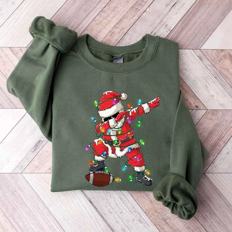 Sweatshirts with ribbed hem -Christmas Football Santa Sweatshirt