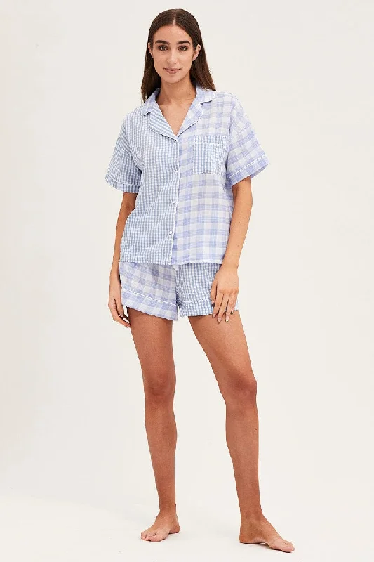 linen twill shorts -Check Short Sleeve Top And Pant Pj Set