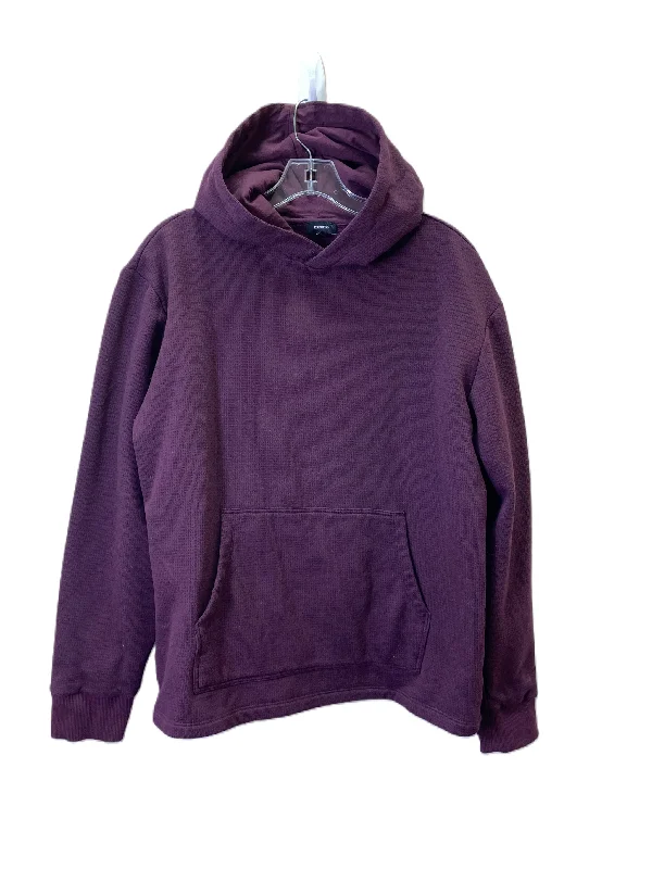 Sweatshirts with long cuffs -Sweatshirt Hoodie By Express In Maroon, Size: M