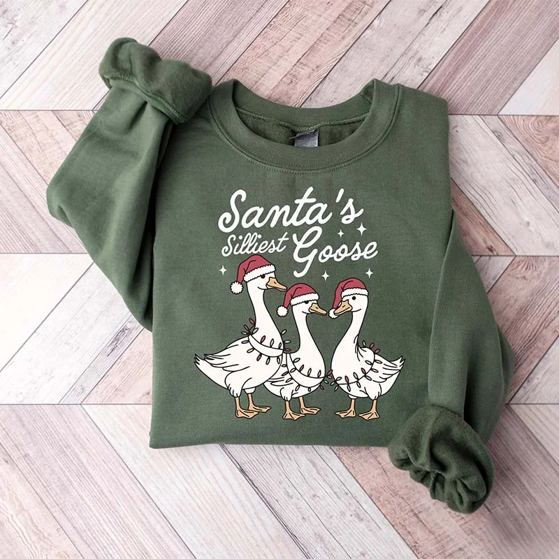 Beige sweatshirts minimalist design -Goose Christmas Funny Animals Sweatshirt