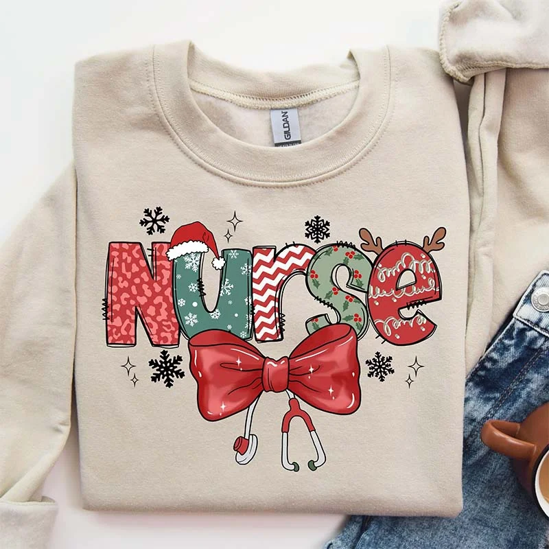 Sweatshirts with wide collar -Christmas School Nurse Life Sweatshirt