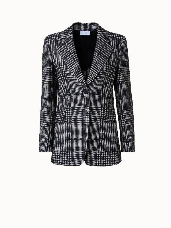 Blue jacket with warm texture -Boyfriend Jacket in Glen Check Jacquard