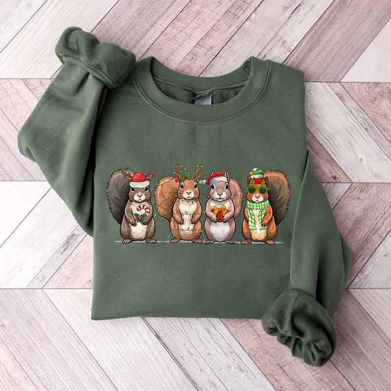 Sweatshirts with polka dots -Squirrel Christmas Animals Sweatshirt