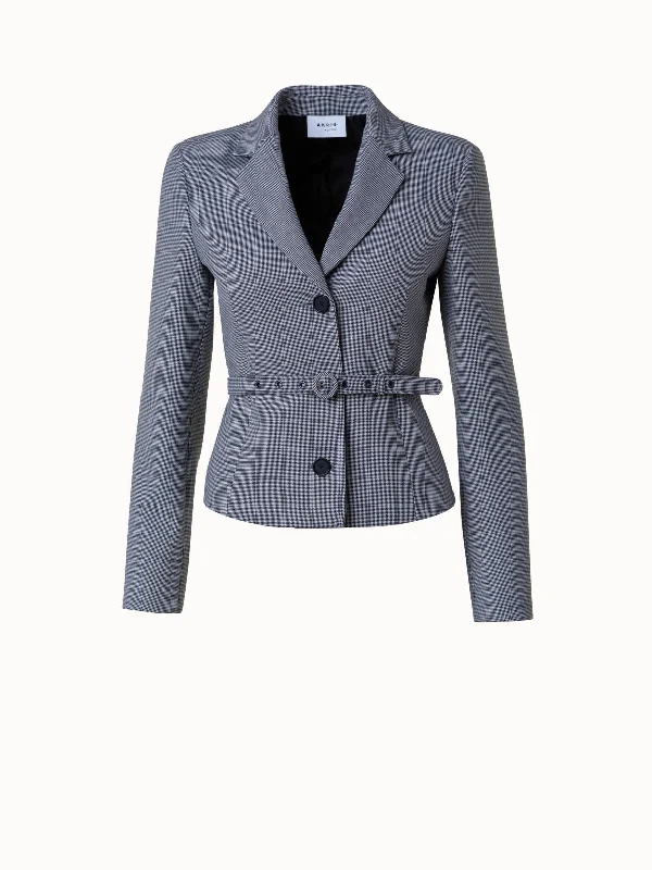 Green jacket for cozy wear -Belted Jacket in Micro Houndstooth Pebble Crêpe