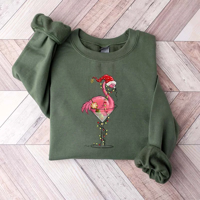 Sweatshirts with silver buttons -Christmas Flamingo String Lights Sweatshirt