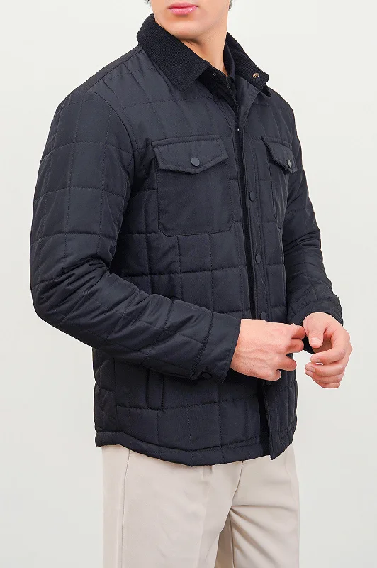 Jacket with wide sleeves -QUILTED SHACKET WITH CORDUROY COLLAR