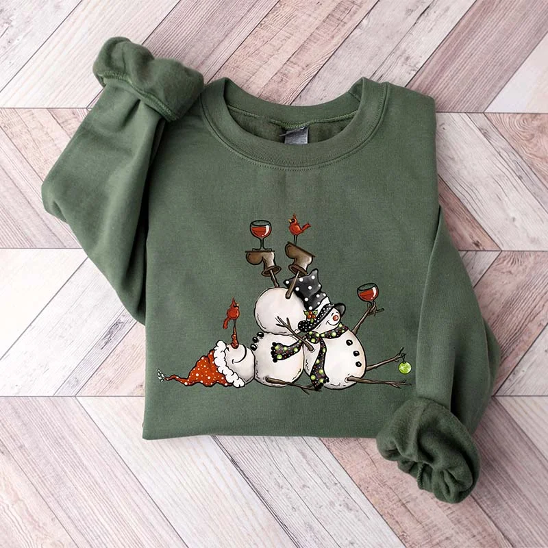 Soft sweatshirts for home wear -Tipsy Snowman Drinking Wine Sweatshirt