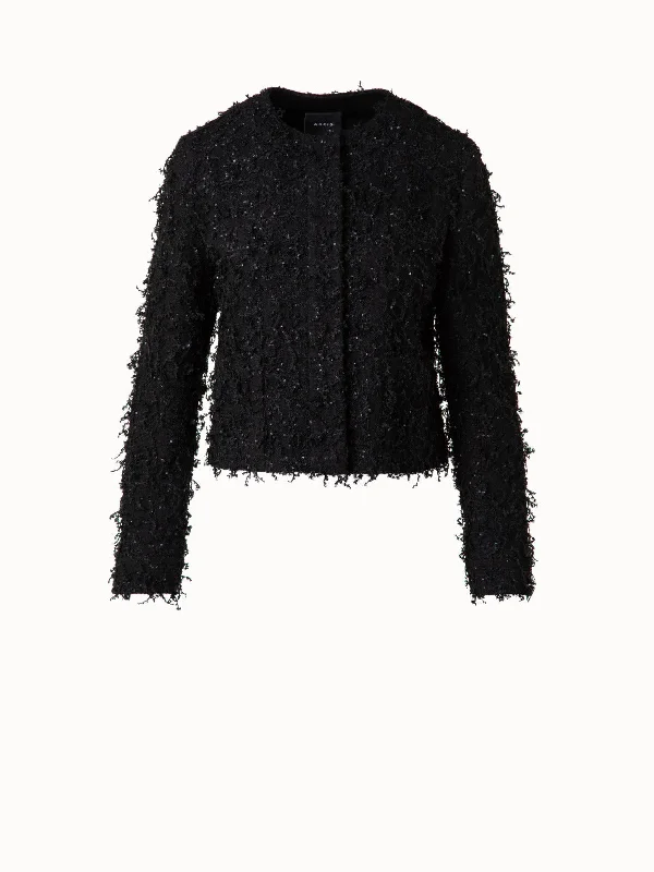 Jacket with ribbed back -Short Jacket with Micro Sequins Fringed Bouclé