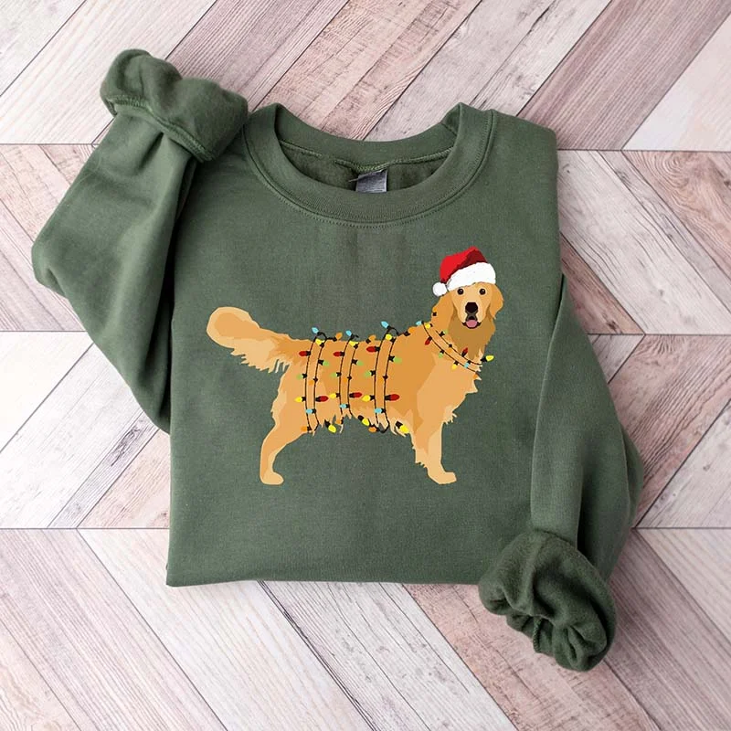 Gray sweatshirts for cool weather -Christmas Golden Retriever Lights Sweatshirt