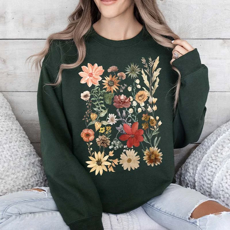 Sweatshirts with front lace -Dried Wildflower Pressed Leaves Sweatshirt