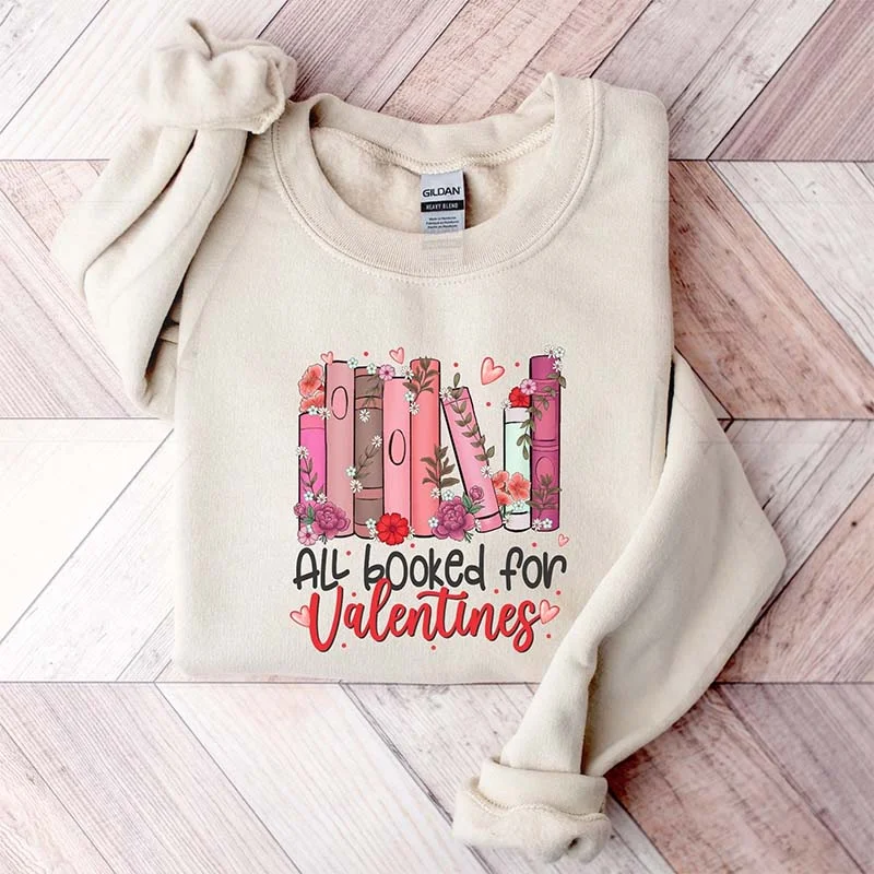 Sweatshirts with roll-neck collar -All Booked For Valentines Bookworm Floral Sweatshirt