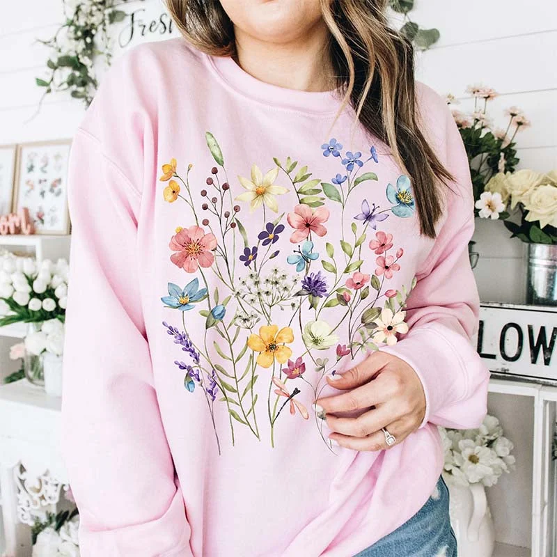 Warm sweatshirts for holiday trips -Pressed Flower Botanical Lover Sweatshirt