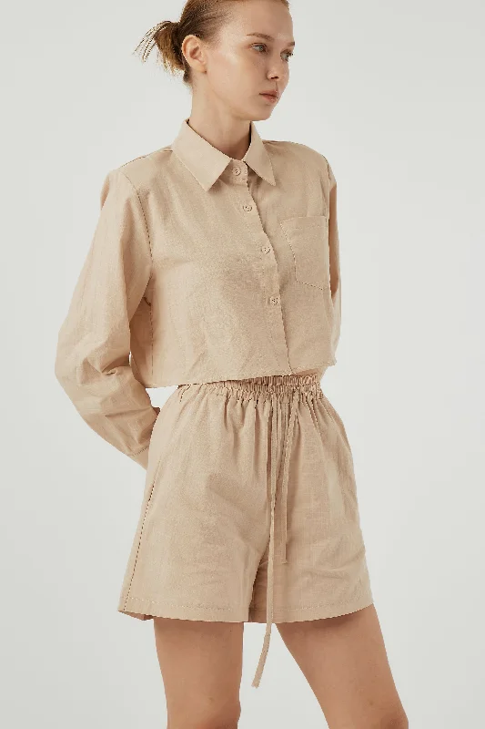 soft biker shorts -Sophie Cropped Shirt & Shorts Set