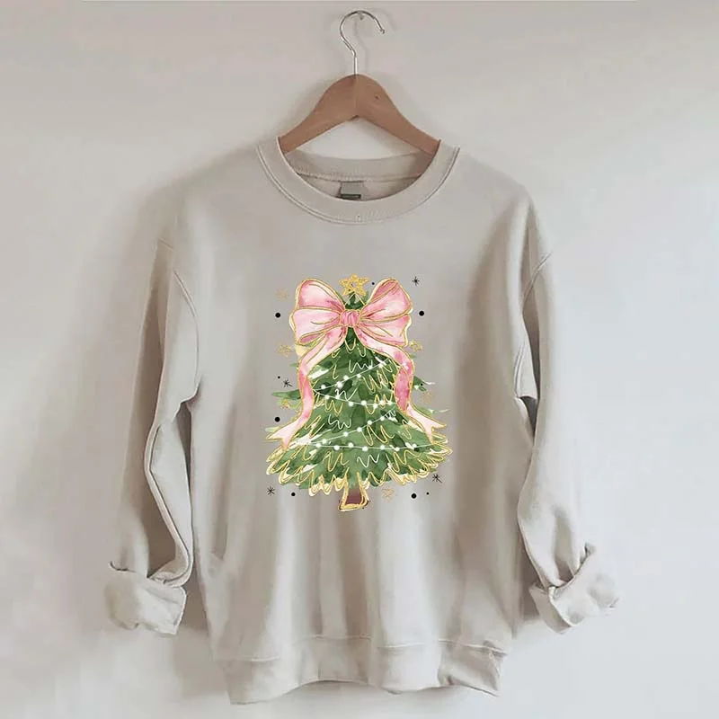 Sweatshirts with polka dot trim -Watercolor Christmas Tree Sweatshirt