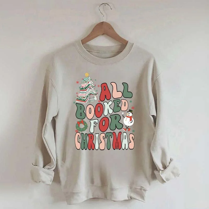 Gray sweatshirts for everyday outfits -Retro Christmas Book Tree Sweatshirt