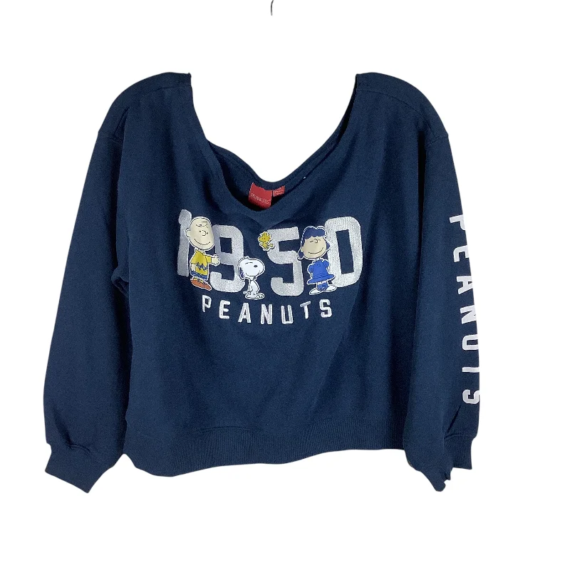 Sweatshirts with front tie -Sweatshirt Crewneck By Clothes Mentor In Navy, Size: L