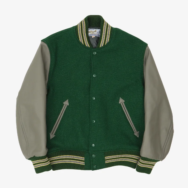 Jacket with fuzzy lining -Plain Letterman Melton Varsity Jacket