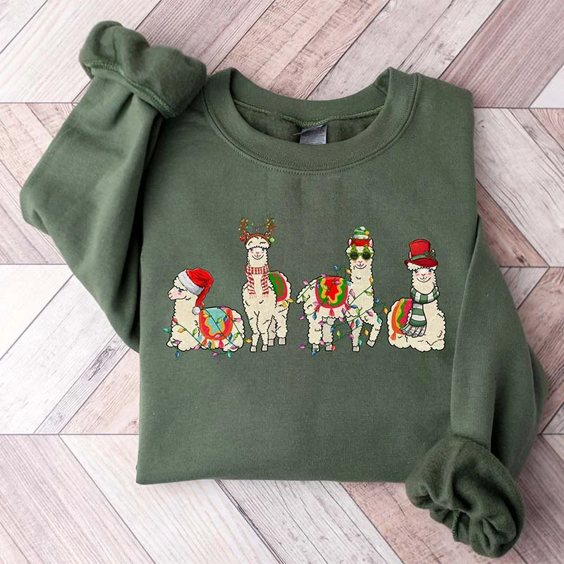 Sweatshirts with velvety touch -Retro Lama Merry Christmas Sweatshirt