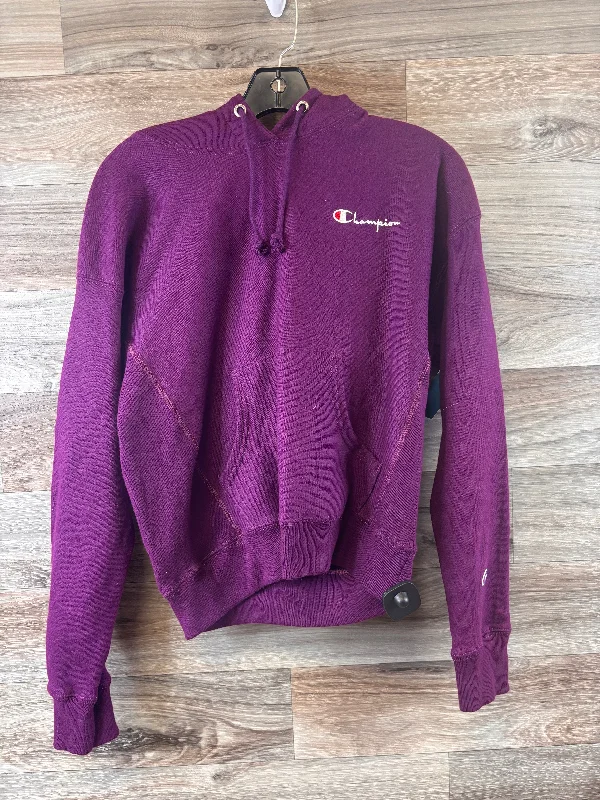 Sweatshirts with metallic buttons -Athletic Sweatshirt Hoodie By Champion In Purple, Size: S