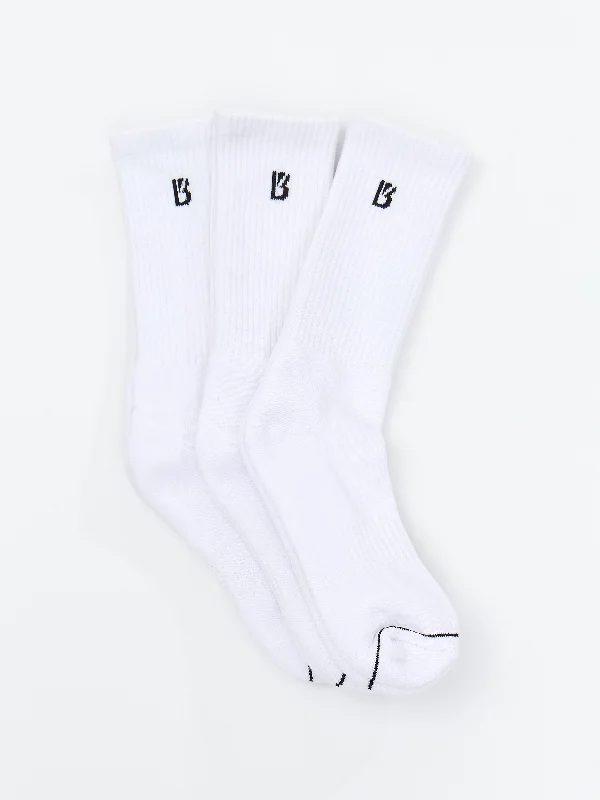 3 Pack Full Crew Socks - White