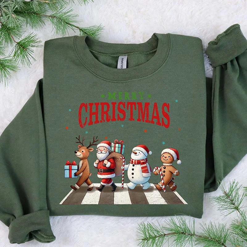 Sweatshirts with front pleats -Santa Claus and Reindeer Road Sweatshirt