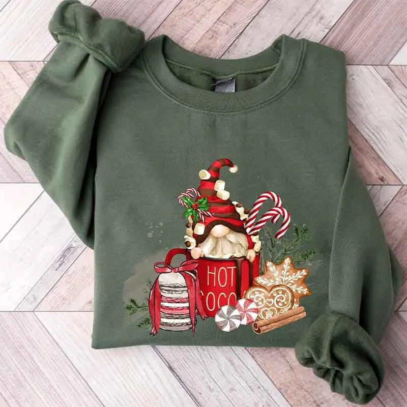 Lightweight sweatshirts for summer -Cute Hot Cocoa Gnome Sweatshirt