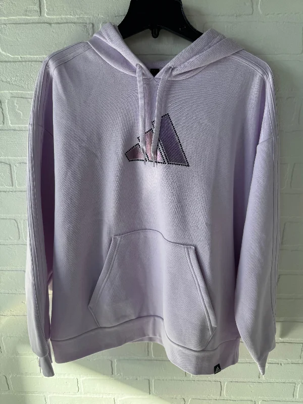 Sweatshirts with heart embroidery -Athletic Sweatshirt Hoodie By Adidas In Purple, Size: L