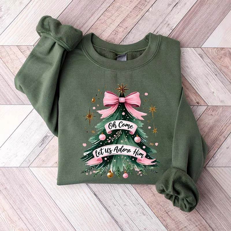 Sweatshirts with gathered sleeves -Oh Come Let Us Adore Him Sweatshirt