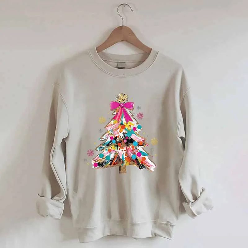 Warm sweatshirts for chilly evenings -Colorful Glitter Christmas Tree Sweatshirt