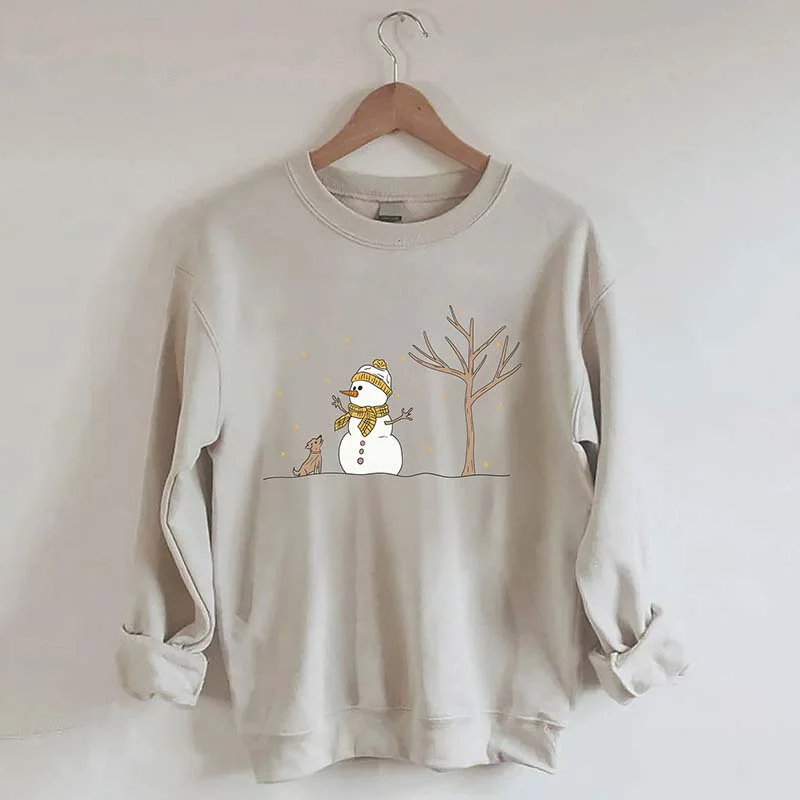 Sweatshirts with floral hem -Christmas Snowman Dead tree Sweatshirt