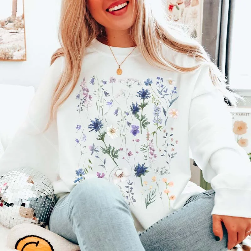 Navy sweatshirts for weekend style -Cottagecore Wildflowers and Thistles  Sweatshirt