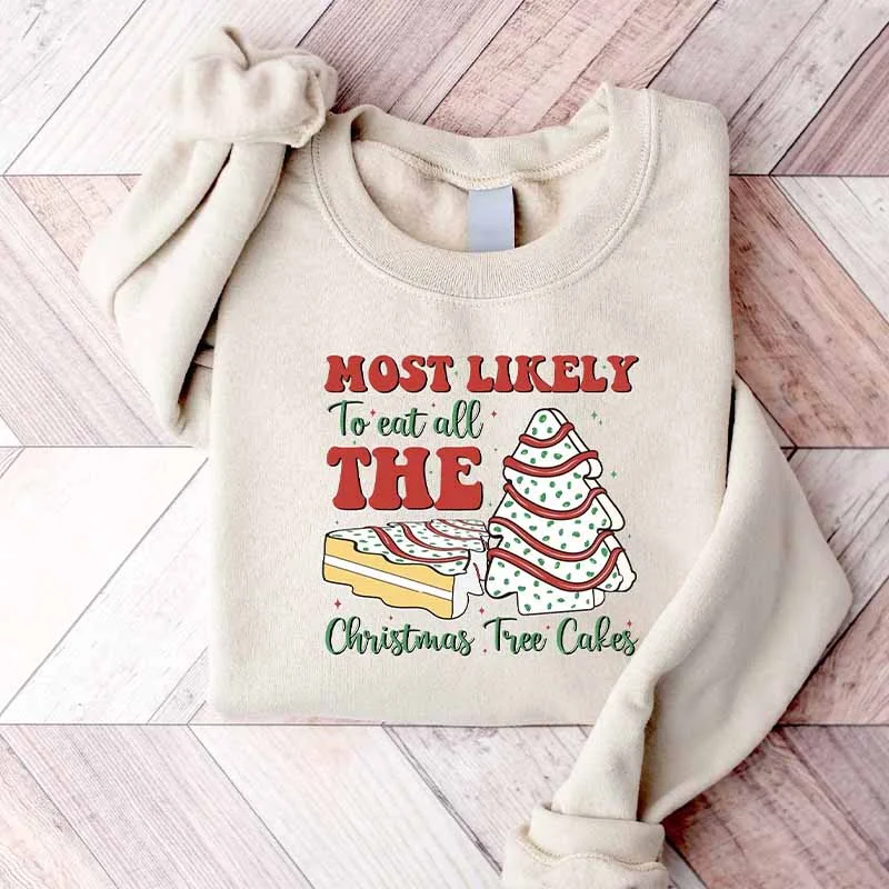 Red sweatshirts for holiday outfits -Most Likely To Eat All The Christmas Tree Sweatshirt