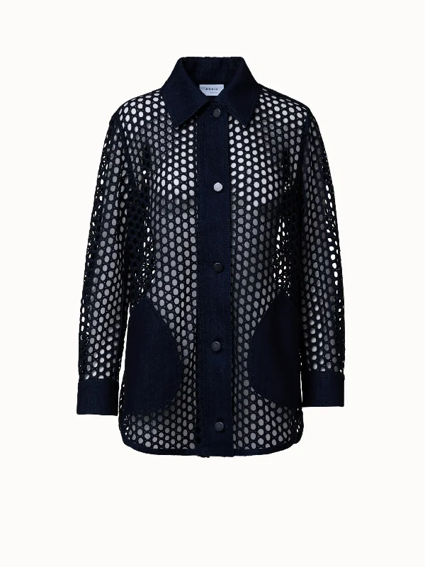 Jacket with silver buttons -Dot Mesh Techno Embroidery Jacket