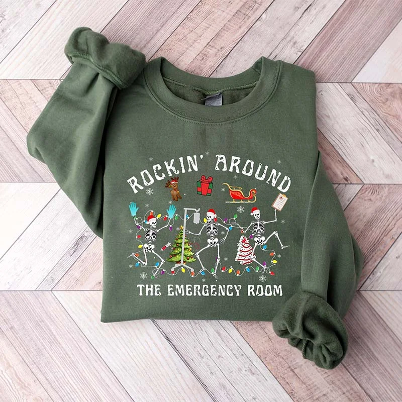 Sweatshirts with tree pattern -Christmas ER Nurse Sweatshirt