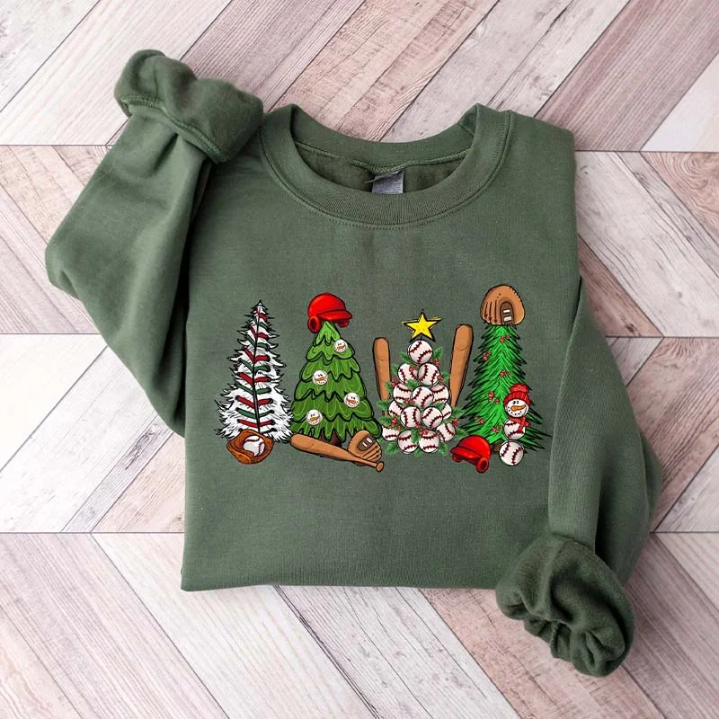 Sweatshirts with bishop sleeves -Baseball Christmas Tree Sweatshirt