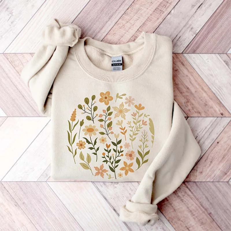 Navy sweatshirts for cozy wear -Boho Cottagecore Wildflowers Ring Sweatshirt