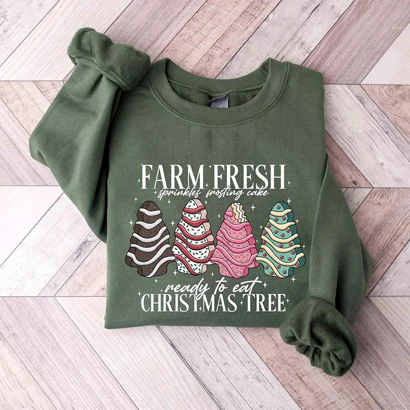 Red sweatshirts for party outfits -Farm Fresh Christmas Tree Cake Sweatshirt