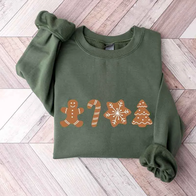 Sweatshirts with ribbed cuffs -Gingerbread Cookies Candy Sweatshirt