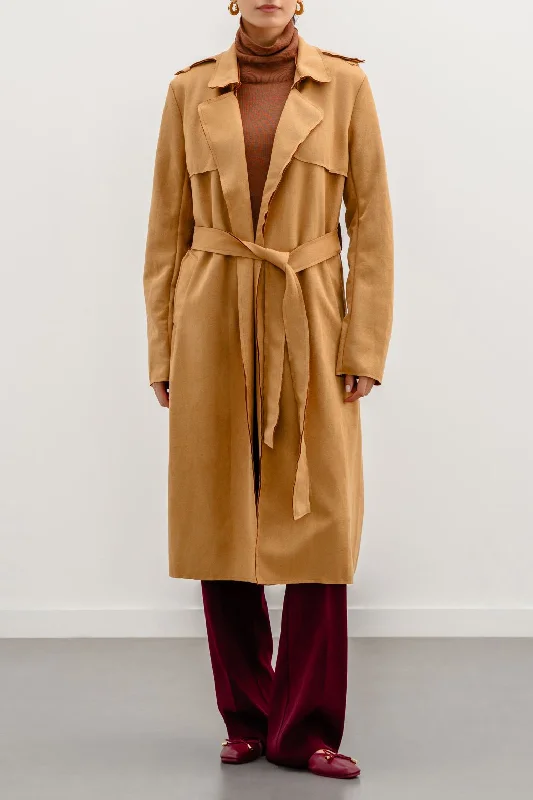 Jacket with loose collar -SUEDE TRENCH COAT