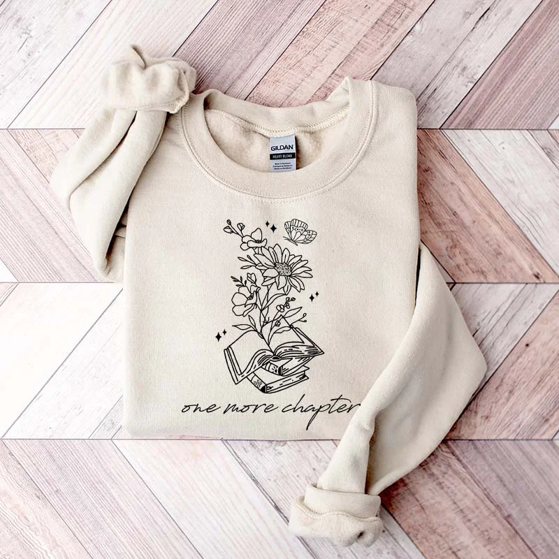 White sweatshirts with cable trim -One More Chapter Floral Book Sweatshirt