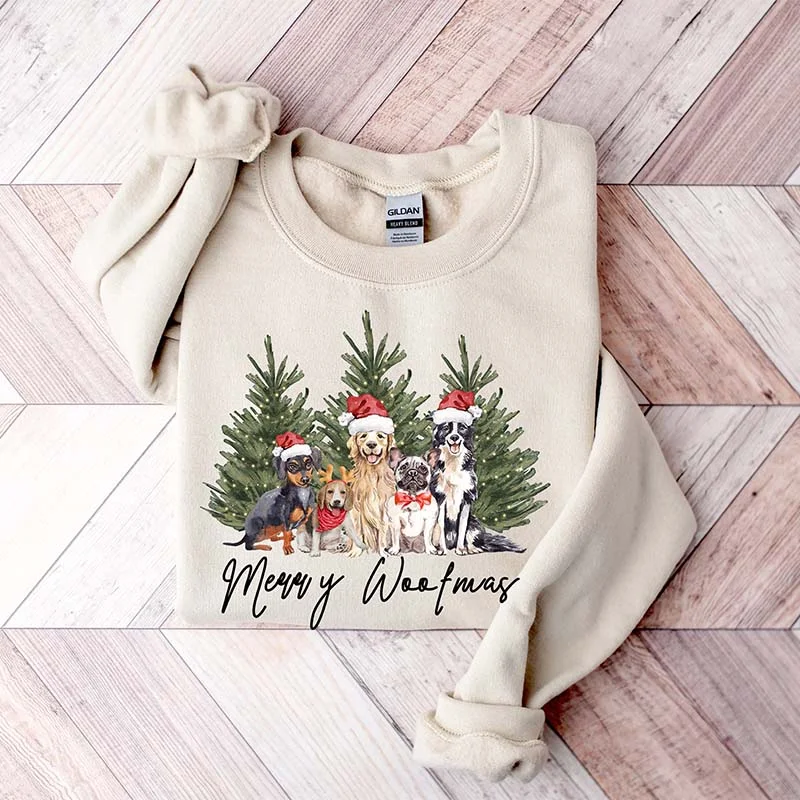 Red sweatshirts for holiday vibes -Christmas Cute Dogs Sweatshirt