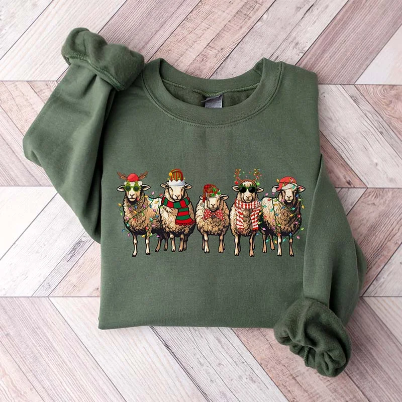 Sweatshirts with long cuffs -Sheep Christmas Funny Animals Sweatshirt