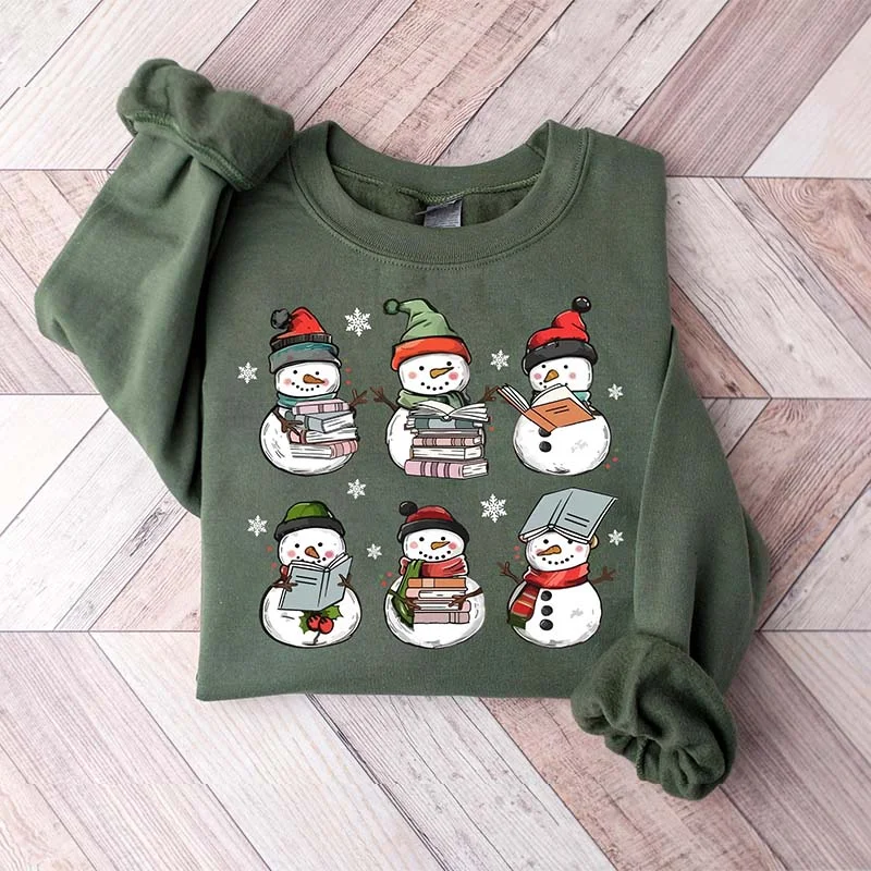 Lightweight sweatshirts for spring -Bookish Christmas Snowman Reading Books Sweatshirt