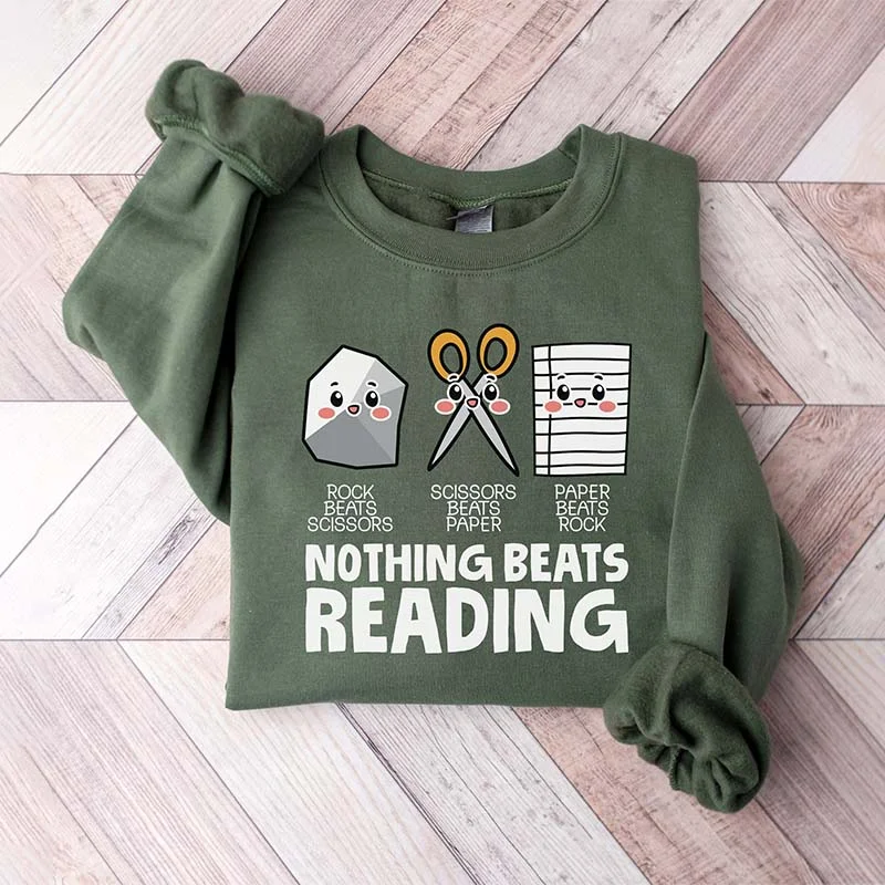 Blue sweatshirts for denim looks -Library Day Reading Bookish Sweatshirt