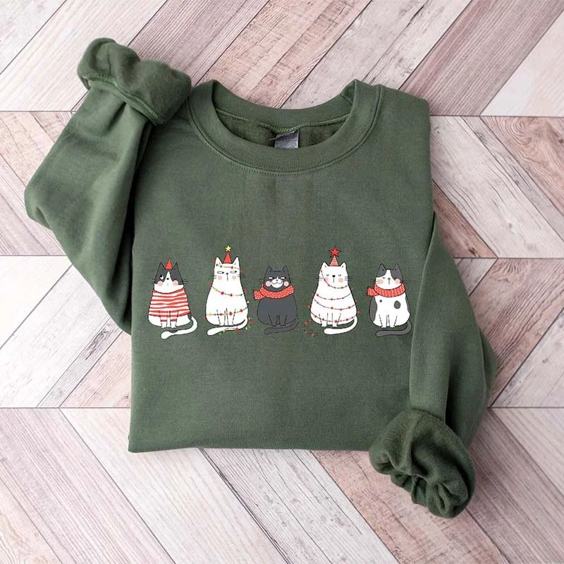 Sweatshirts with wave design -Cute Cat Christmas Women Sweatshirt