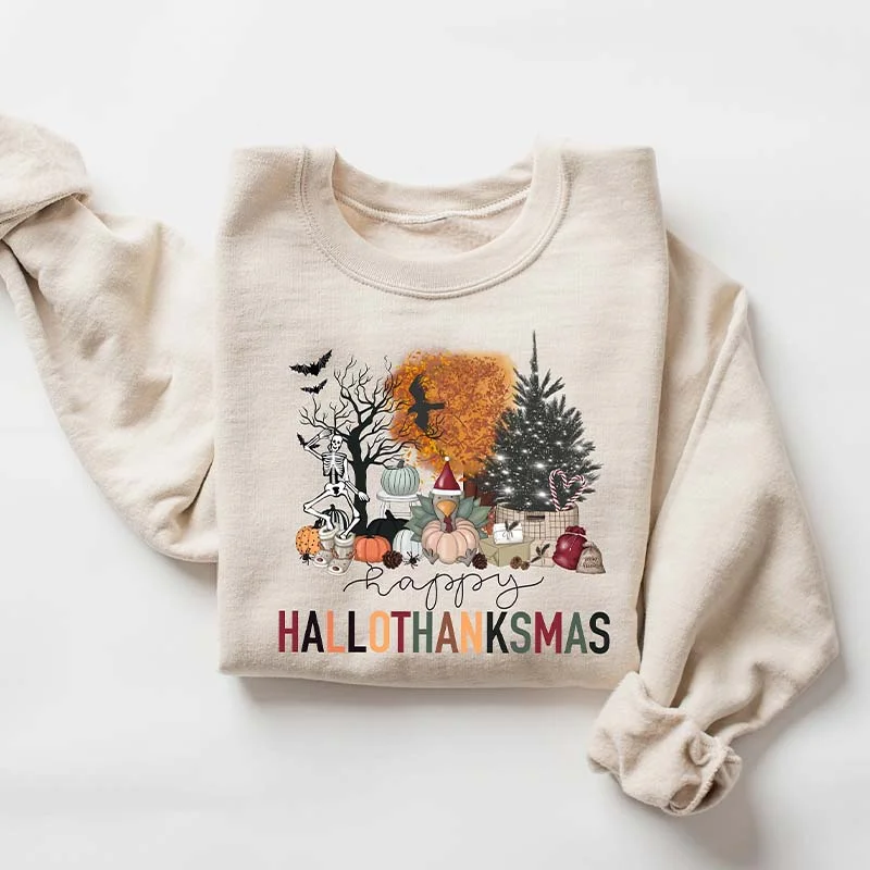 Sweatshirts with geometric pattern -Happy Hallothanksmas Colorful Christmas Sweatshirt