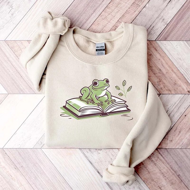 Navy sweatshirts for cozy wear -Bookworm Book Frog Sweatshirt