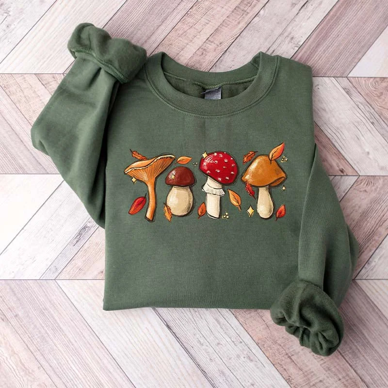 Blue sweatshirts with hood -Magic Mushroom Autumn Sweatshirt