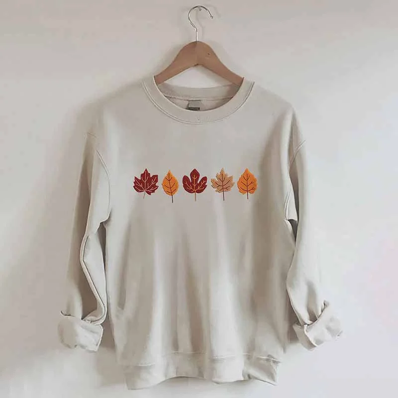 Gray sweatshirts for winter days -Printed Fall Leaves Sweatshirt